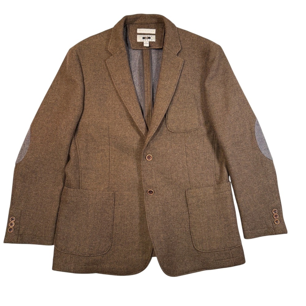 Joseph Abboud Brown Herringbone Wool Blend Sport Coat XL Elbow Patches Blazer